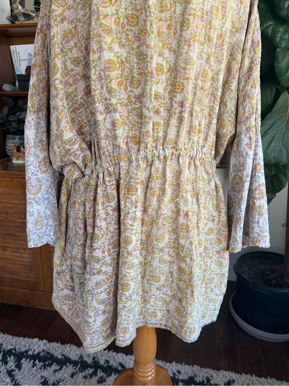 Kantha Bae Dreamweaver Vintage Cotton Sari Pastel Cinch Kimono OS - Picture 10 of 16